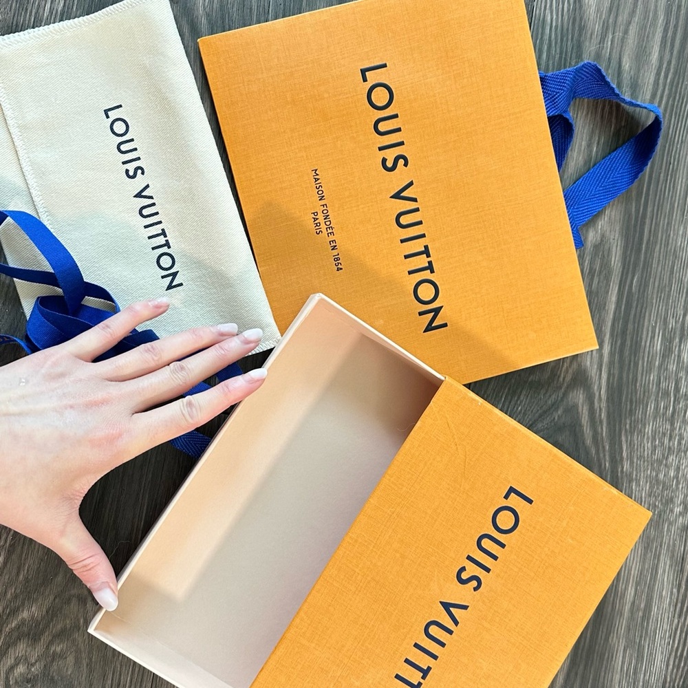 Louis Vuitton Orange Bag with Blue Handles